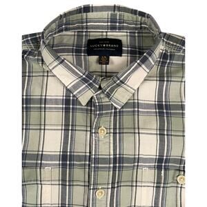Lucky Brand Plaid Button Down Shirt Men’s Large Green Blue Cotton